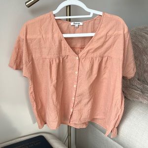 Madewell Textured Peach Peasant Blouse